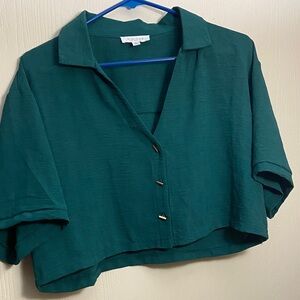 Emerald Button-Down Cropped Shirt